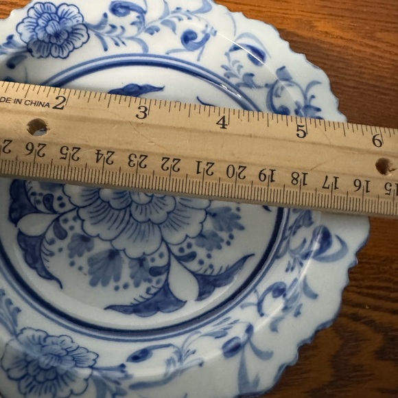 Flora Blue and White Floral Pedestal Bowl by Seymour Mann Inc. - Picture 4 of 7